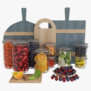 Fruit berry set with jars 3D model