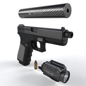 gun silencer flashlight 3D model