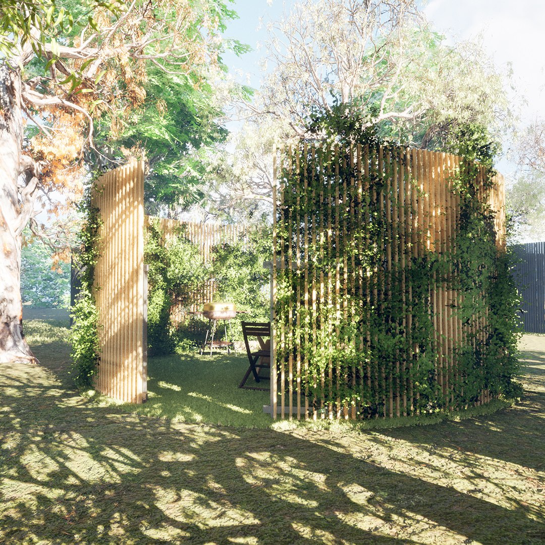 3D Private Round Pergolas In A Wooded Setting With Trees Collection ...