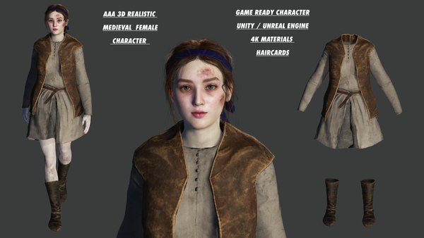 3D AAA Medieval Female Character 03 model