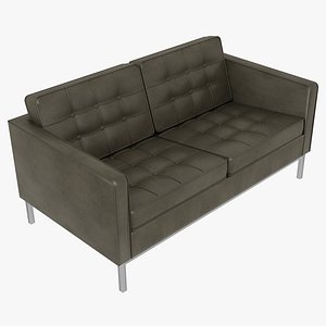 Knoll Florence Brown Leather Two Seat Sofa