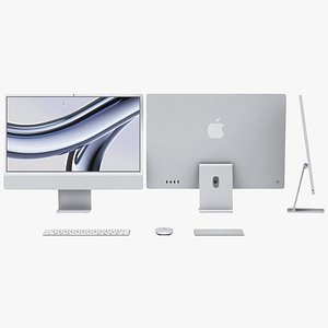 Apple iMac 24 inch 2023 Silver with Keyboard-Mouse-Trackpad 3D model