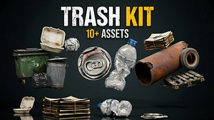 3D Trash Kit simple Low-poly 3D model