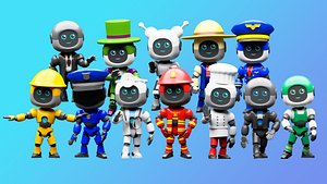 Cartoon robot 1 01 in profession costume 3D