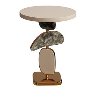 Shagreen Side Table with a Mobile Sculptural Base with Brass Accents Kifu Paris