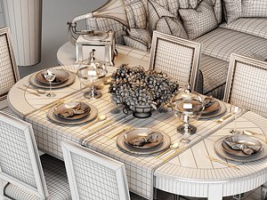 3D Luxurious Classical   Style Living and Dining Room Interior Design