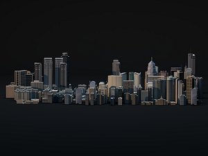 Detailed Modern City Skyline Urban Cityscape 3D
