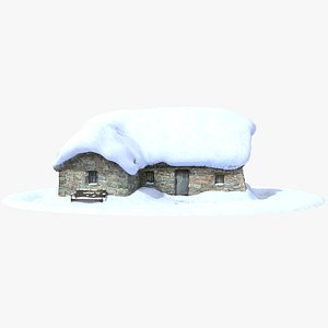 3d model of winter stone house
