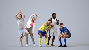 3D model Basics0506 - A set containing 5 models of male adults in sport attire doing exercises or playing in