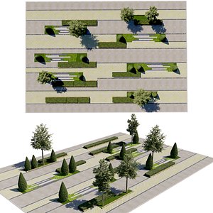 Modern Linear Hedge  Paving Pattern Asset model