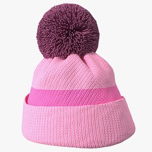 3D Winter Hat With Pompom Pink