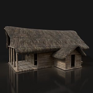 simple medieval wooden hut buildings model