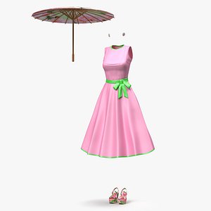 Pink Dress with Paper Umbrella model