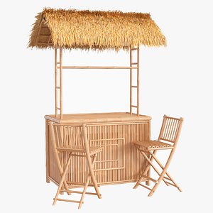 3D Bamboo beach wooden bar tiki