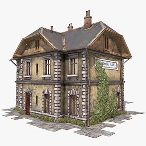 Abandoned Railroad Station House Low Poly