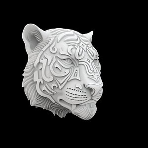 3D model Tiger Face with Intricate Tribal