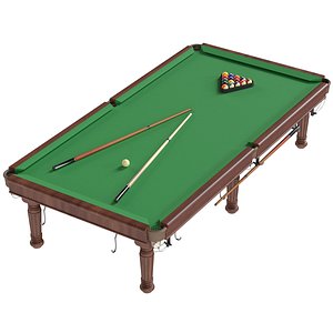 3D Billiards pool table with cue stick model