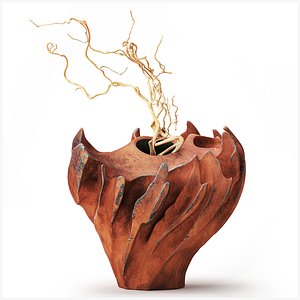 Bouquet dried branches terracotta ceramic vase stone 3D model