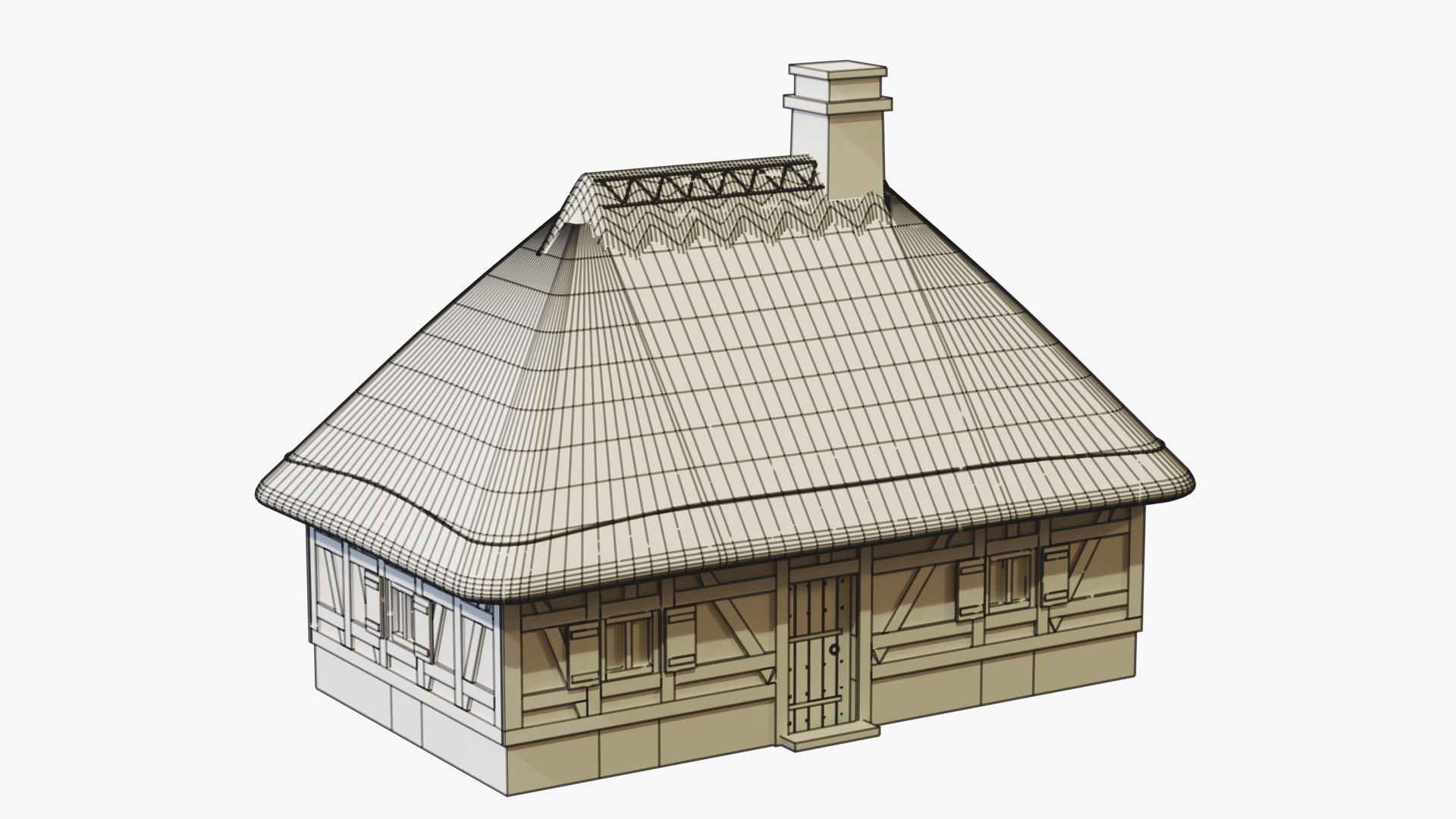 Medieval Thatched Cottage - Game Ready PBR model https://p.turbosquid.com/ts-thumb/pO/nqevEP/Ed/08_thatchedcottage_08_wire_clay/jpg/1791625627/1920x1080/fit_q87/c9d0845ccc10d6846c8fe726819c5fc9454cf692/08_thatchedcottage_08_wire_clay.jpg