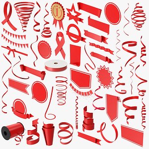 Red Ribbons Banners Tags Collection