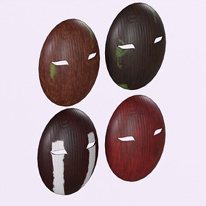 3D Four Stylized Wooden Masks Low-poly Gameready PBR model