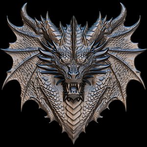 3D Dragon Head Relief No5 3D print model model