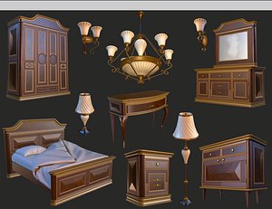3D vintage furniture bedroom pack model