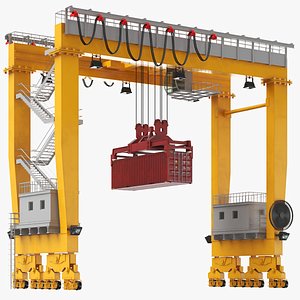 3D Detailed Rubber Tyred Gantry Crane Yellow