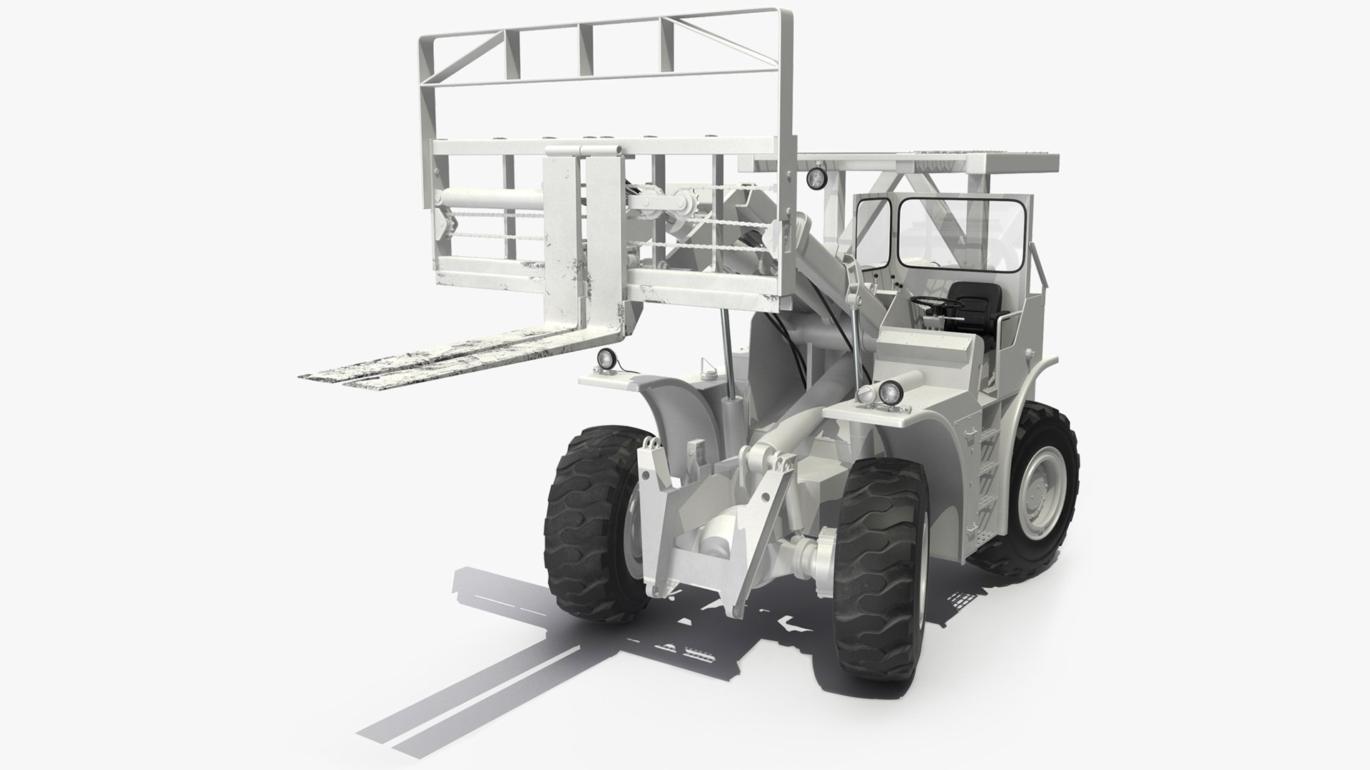 Military Forklift White Rigged 3D model preview