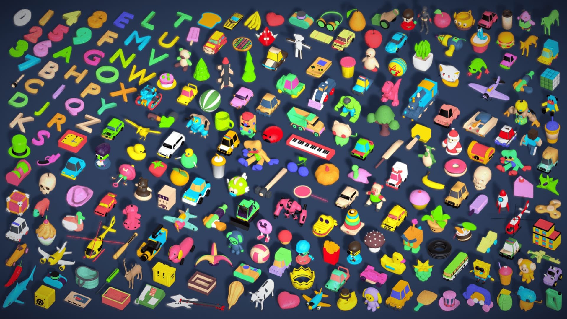 Toy Pack - Low Poly 236 Toys Objects - Toy Mega Pack - Match Game Kit - Big Pack 3D https://p.turbosquid.com/ts-thumb/pQ/u4o0zr/Ib/0/jpg/1756632694/1920x1080/fit_q87/0cbc85be38294d32fef075d88c96f3513460c9d1/0.jpg