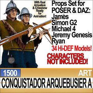 Props Set Poser Daz for Conquistador Arquebusier A 1500