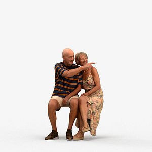 3D 00392Julie017 - Senior Caucasian couple sitting together bonding in public summer setting model