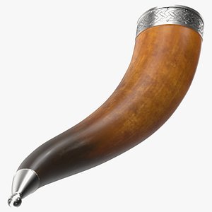 3D model Old Dark Drinking Horn with Silver Trim
