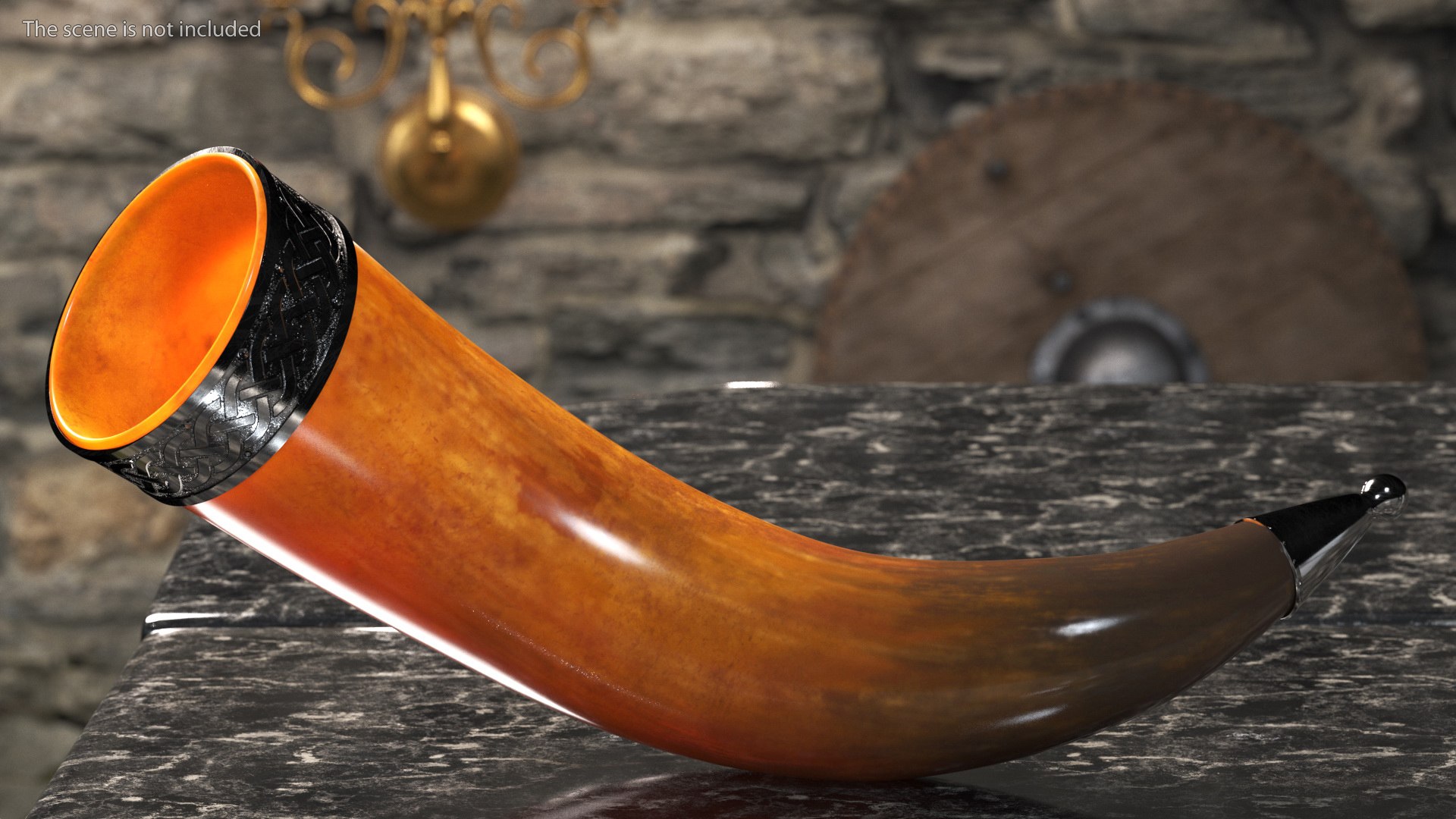Old Dark Drinking Horn with Silver Trim 3D model preview