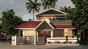 Modern tropical house facade model Packs 3D model