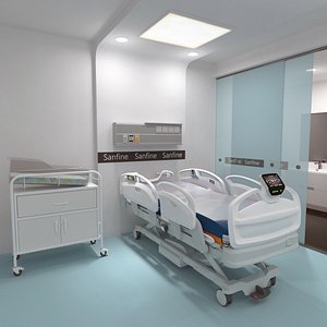 Hospital Room With Neonatal Crib Blue Floor