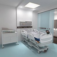Hospital Room With Neonatal Crib Blue Floor