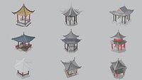 9 Chinese Pavilions 3D Model Collection - Traditional Garden Gazebo Set for Landscape Scene pavilion