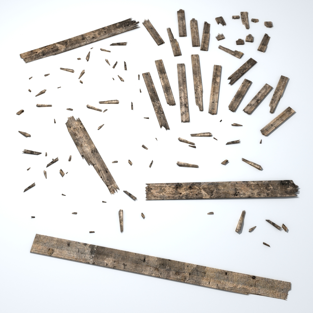 3d model damaged wooden planks
