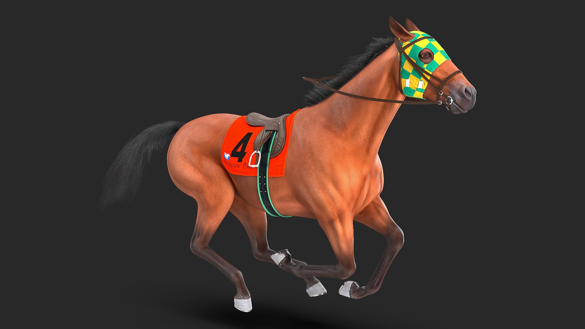 Bay Racehorse Fur Rigged 3D model preview
