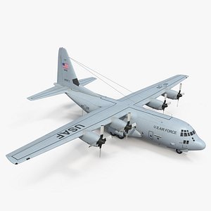 US Military Transport Aircraft Lockheed C 130 Hercules with Cargo 3D