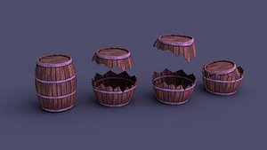 PixelStyle Destructible Barrel Set Breakable Medieval Prop Low-poly 3D model model