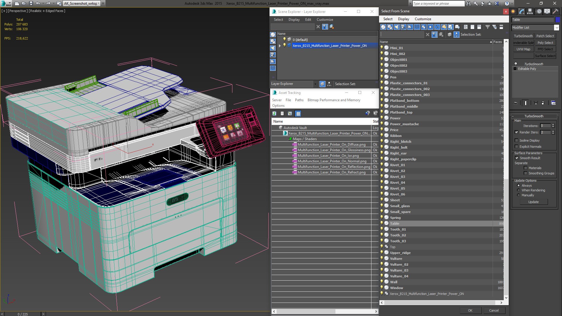 Xerox B215 Multifunction Laser Printer Power ON 3D model TurboSquid