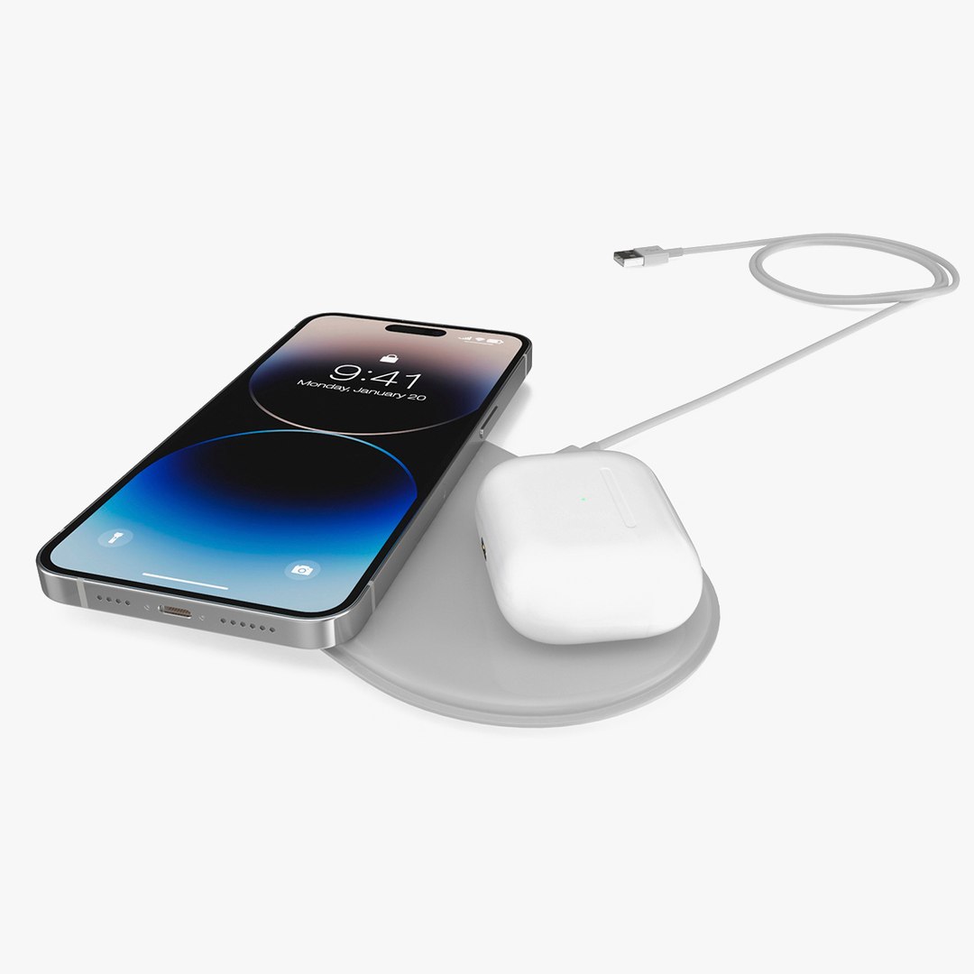 Apple AirPower Charger with iPhone 14 Pro Max and Airpods Pro 3D model preview