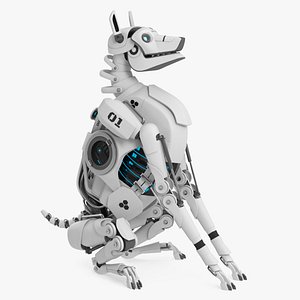 Sitting Futuristic Robotic Dog White 3D model
