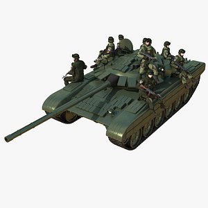 Russian T-72 Tank With Soldiers 3D model