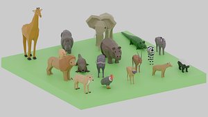 Cartoon LowPoly African Animals Collection
