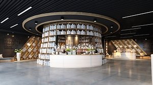 Modern Book Store Book Shop Interior 3D