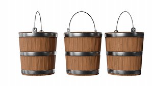 3D wooden bucket Low-poly