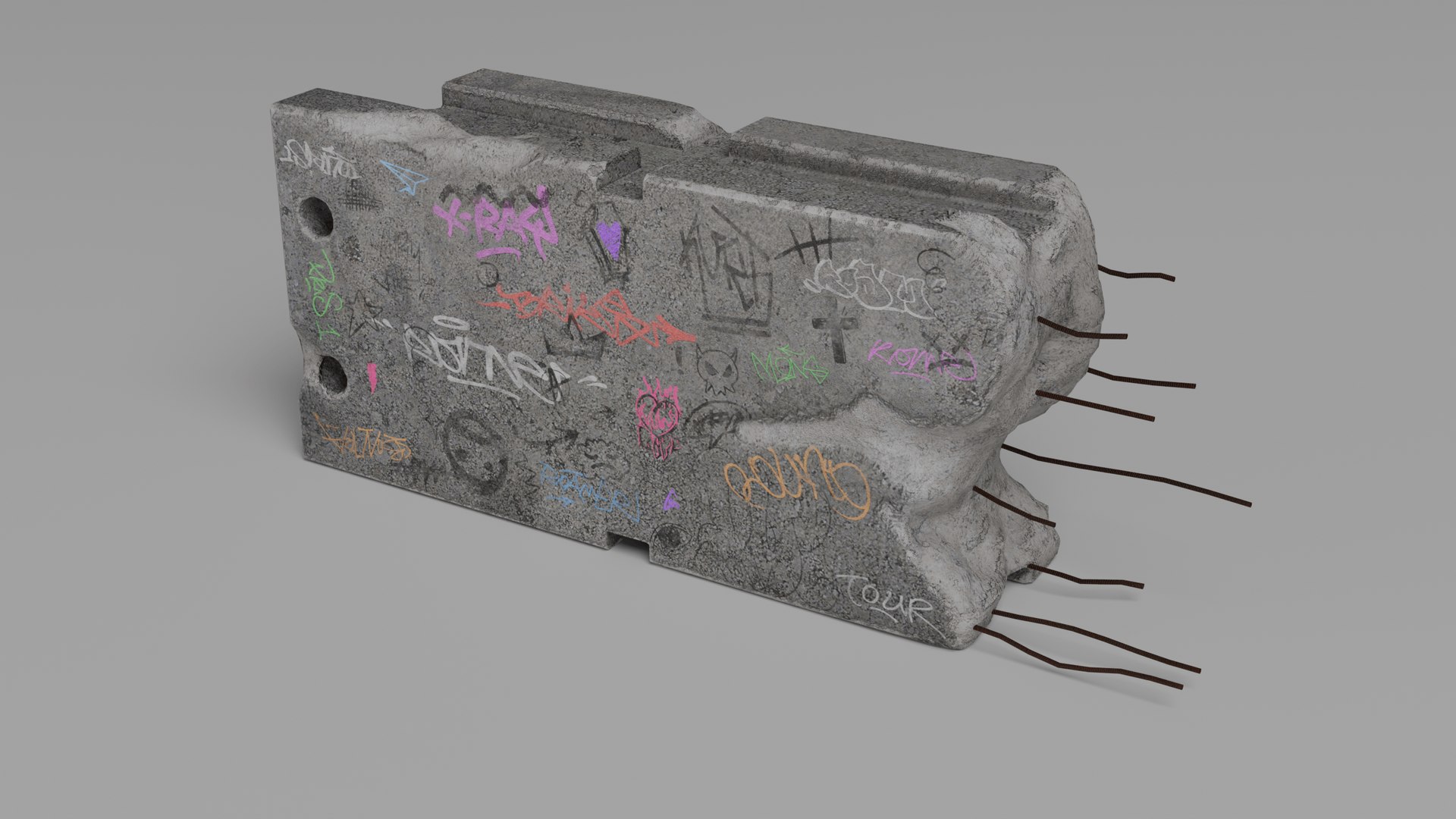 3D Damaged Graffiti Concrete Barrier model https://p.turbosquid.com/ts-thumb/pU/ZHI50V/Dv/11/png/1742719620/1920x1080/fit_q87/aa070c61b4ae8e957109d6079eb686b2f884b003/11.jpg